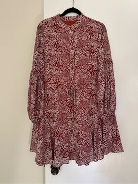 Zara Red Floral Long-Sleeve Dress - Large